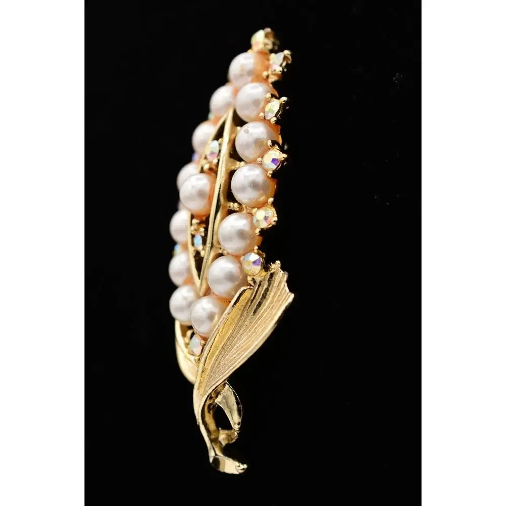 Vintage Flower Pin Brooch Corn Gold Aurora Borealis Rhinestone Crystal 60s BinAT